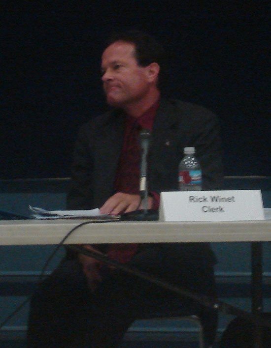 This shot of Rick Winet was taken as the crowd called for his resignation from the La Mesa-Spring Valley School Board.